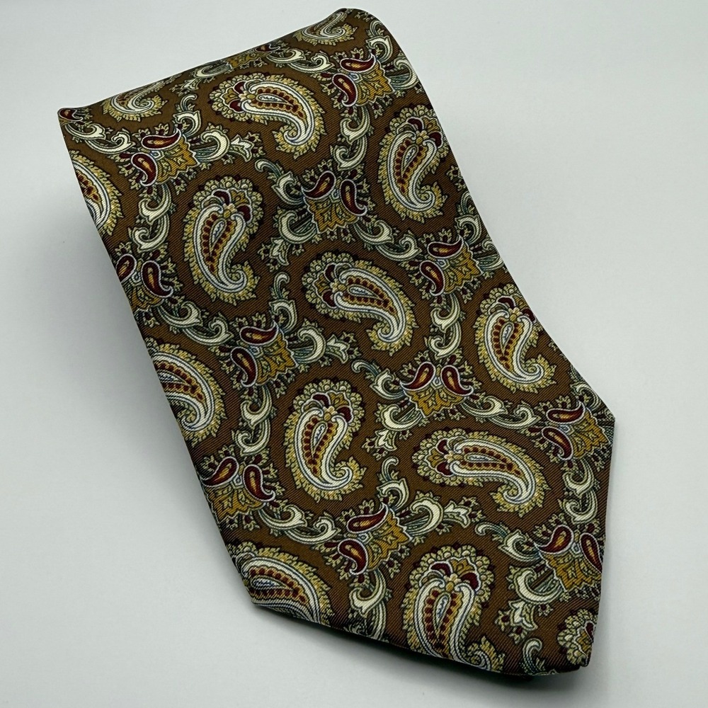 Rubinacci Silk Tie OS Brown Paisley Italian Luxury Sartorial Classic Dapper‎ Tie